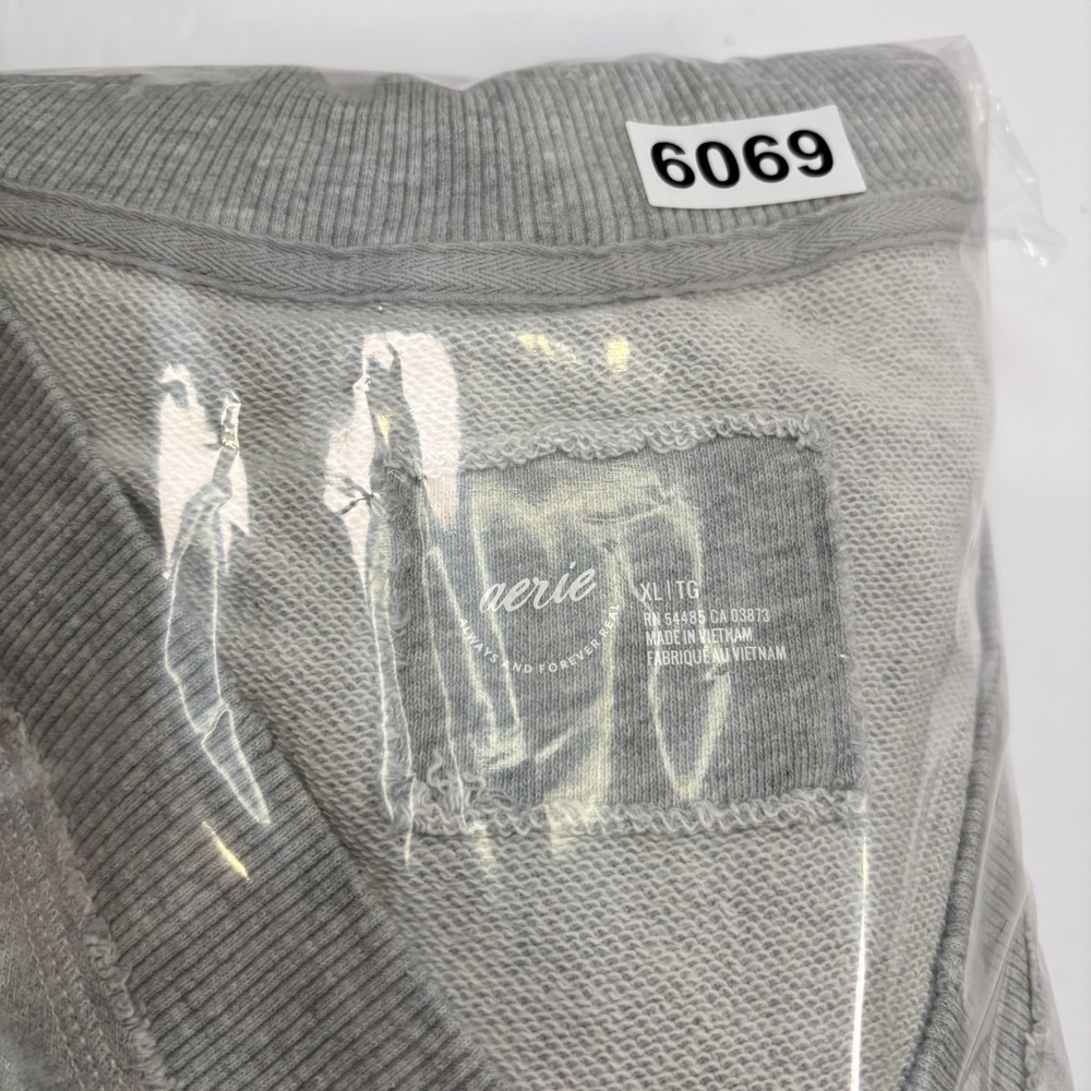 Aerie Women XL Vacay Every Day Slouchy Sweatshirt gray Distressed Oversized - Picture 14 of 14